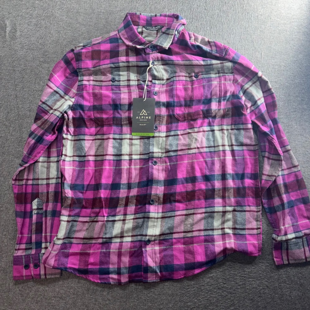 Alpine Design Mens Updated Flannel Shirt Sunrise Plaid Pom Punch Large NWT